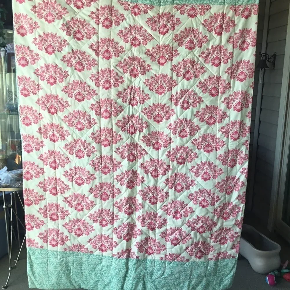 Handmade Quilt. Spring Pinks and Greens Braided